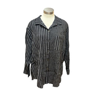 Habitat Clothes To Live In Women Top Black Stripes Textured Button Up Sz XL